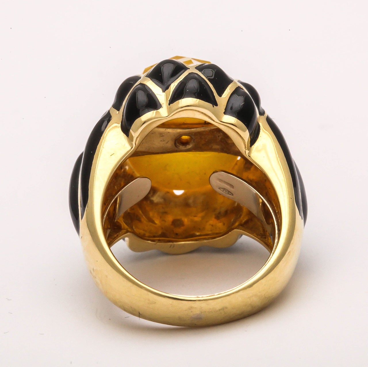 Women's Black Enamel Faceted Citrine Gold Ring